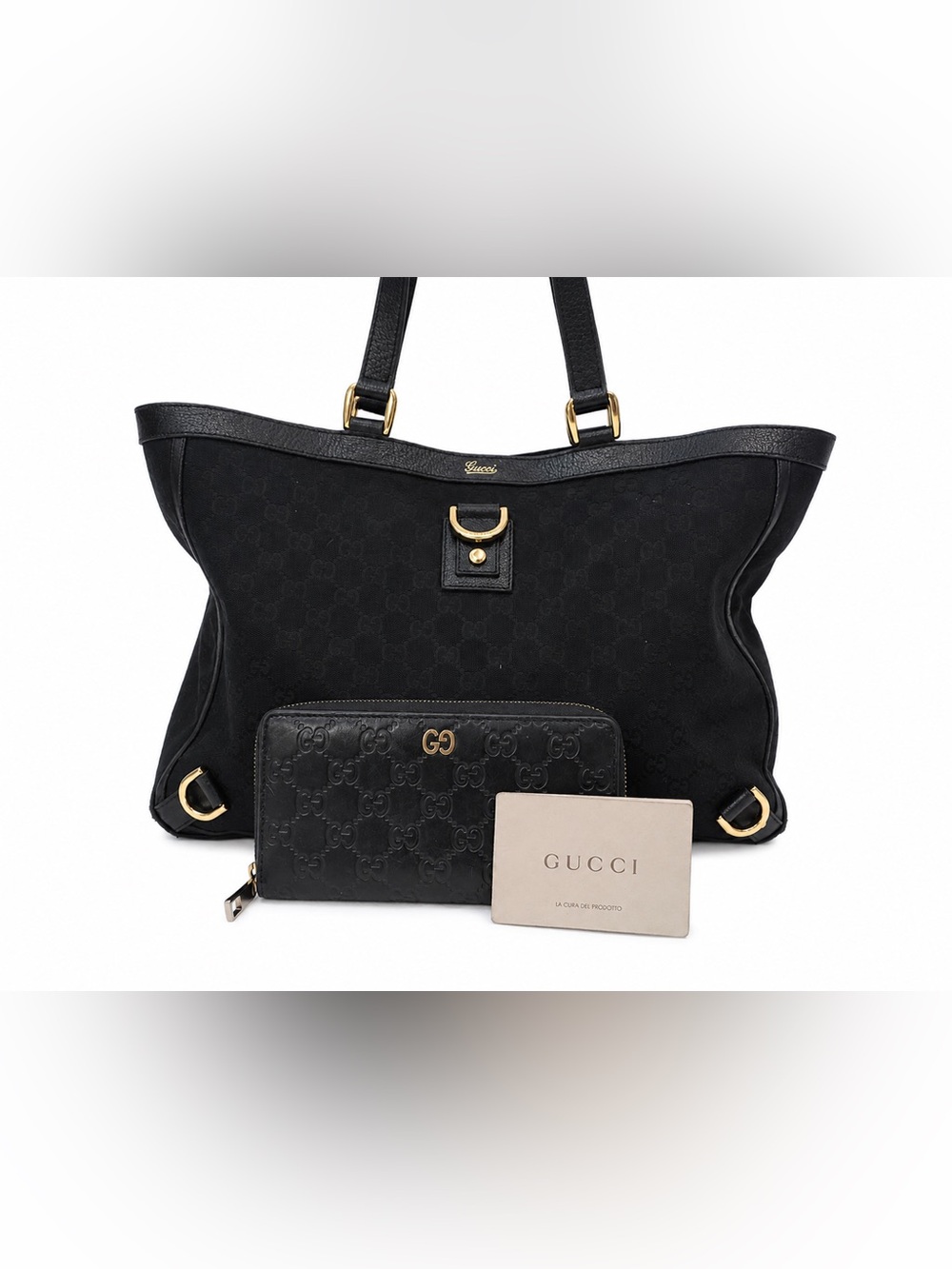 Authentic Gucci Abbey GG Canvas Tote + Matching Guccissima Zip Wallet Set